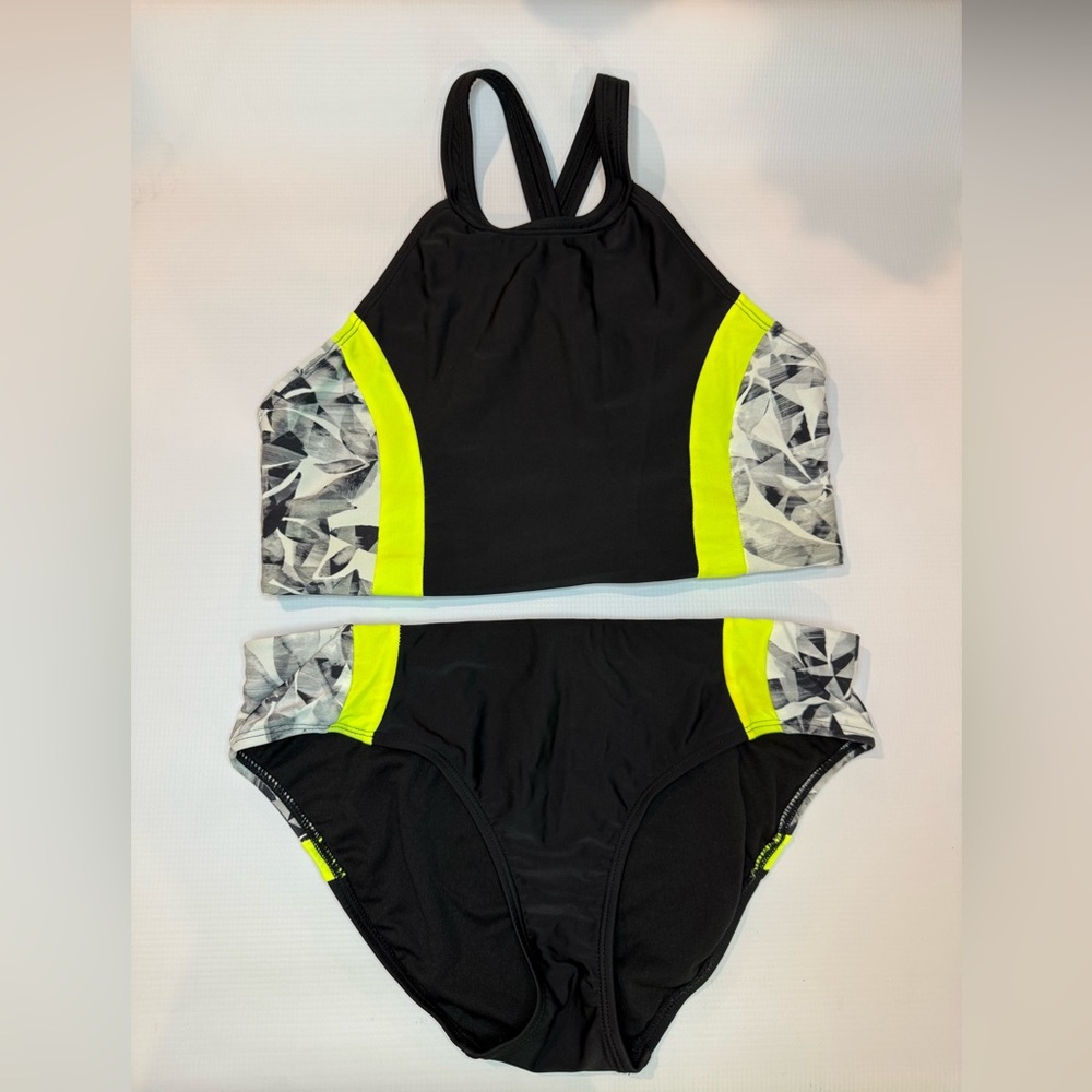 Athleta Black and Neon Yellow Bikini Set